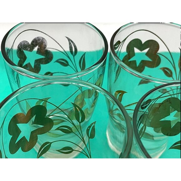 Vintage MCM glass tumblers, Dominion glass, gold flowers MCM glassware, set of 4 - Picture 5 of 7
